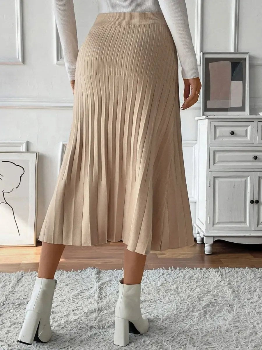 Perfee Pleated Midi Sweater Skirt - Love Salve